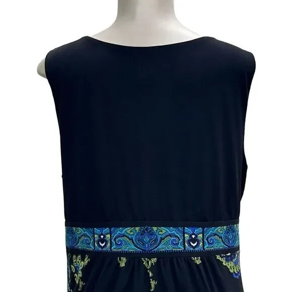 Catherines Black and Blue Paisley Maxi Dress, comfy & elegant,Size 16 sleeveless - Picture 8 of 14